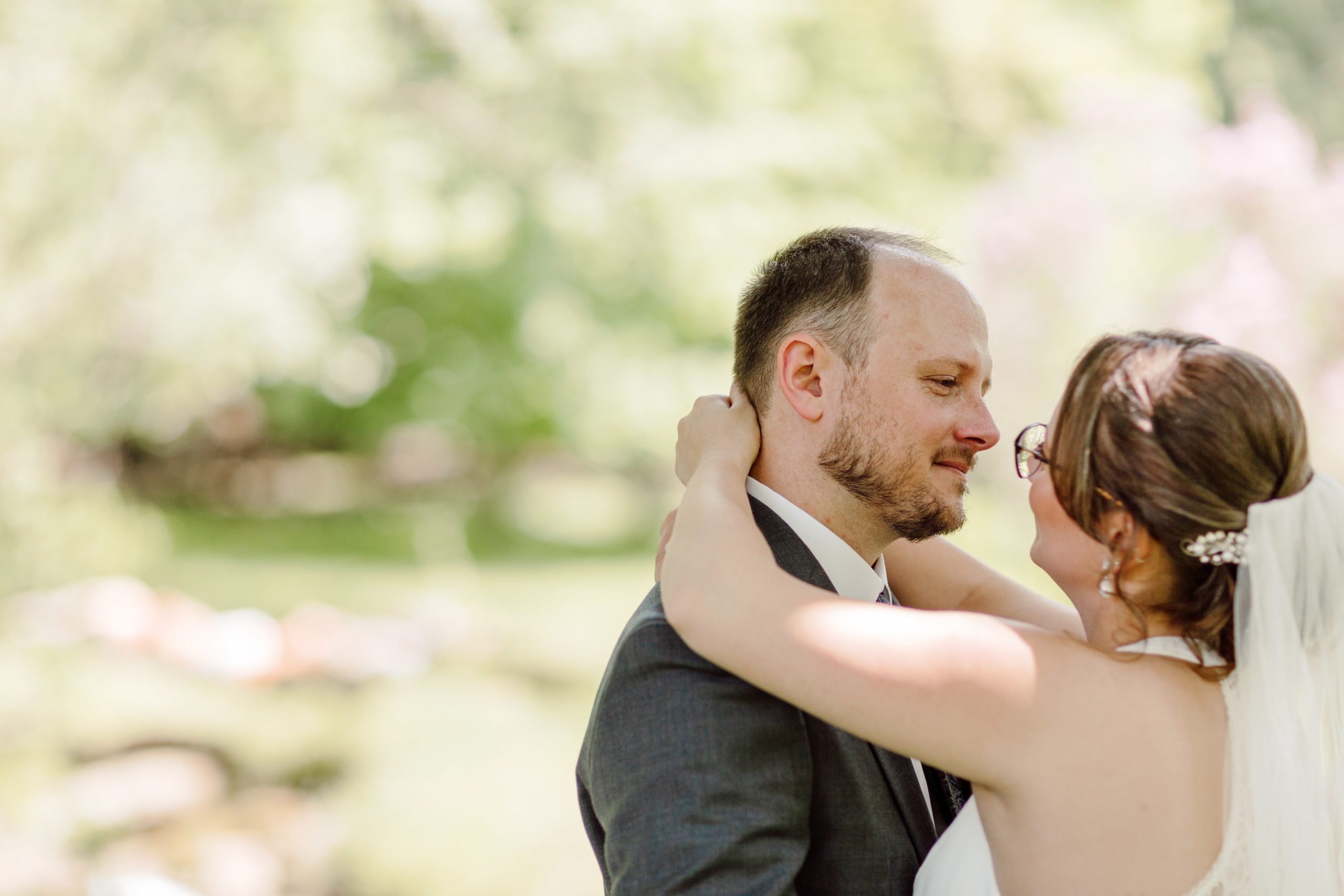 Couple in-love right after their first look in a state park near Rochester, New York