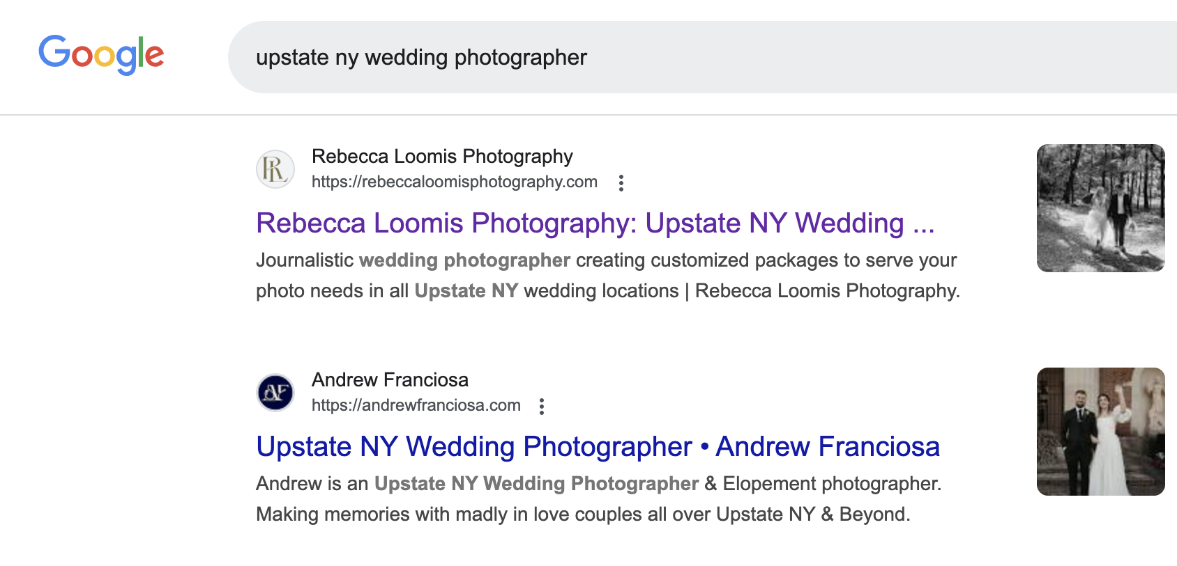 SEO for Imgaes - the proof when I ranked #1 for Upstate NY Wedding Photographer